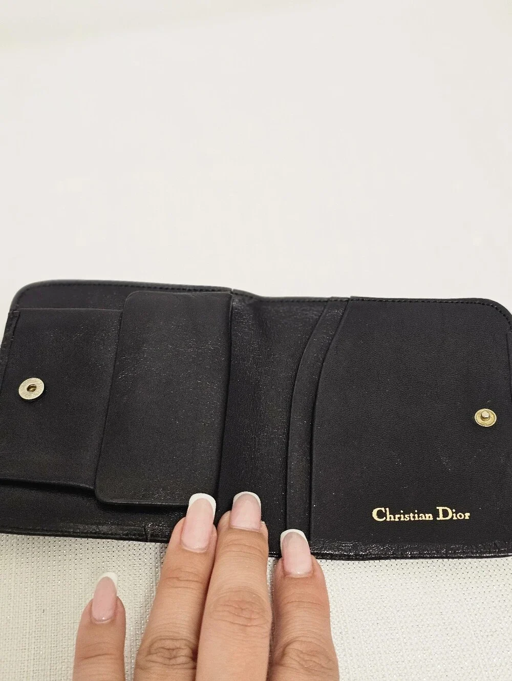 Vintage Authentic Christian Dior Black Leather Oval Monogram Bifold Wallet